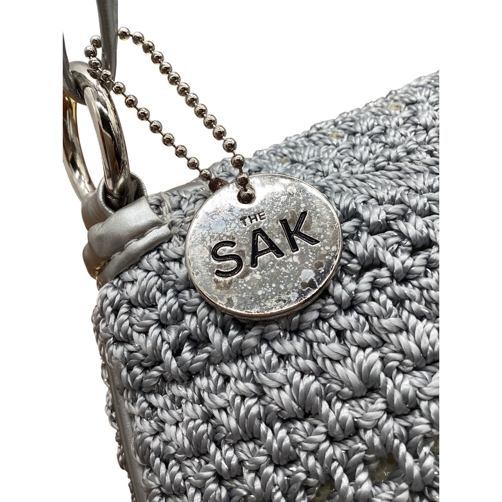 The Sak Silver Crochet Crossbody Bag Metallic Handcrafted Shoulder Bag Small - Picture 4 of 9